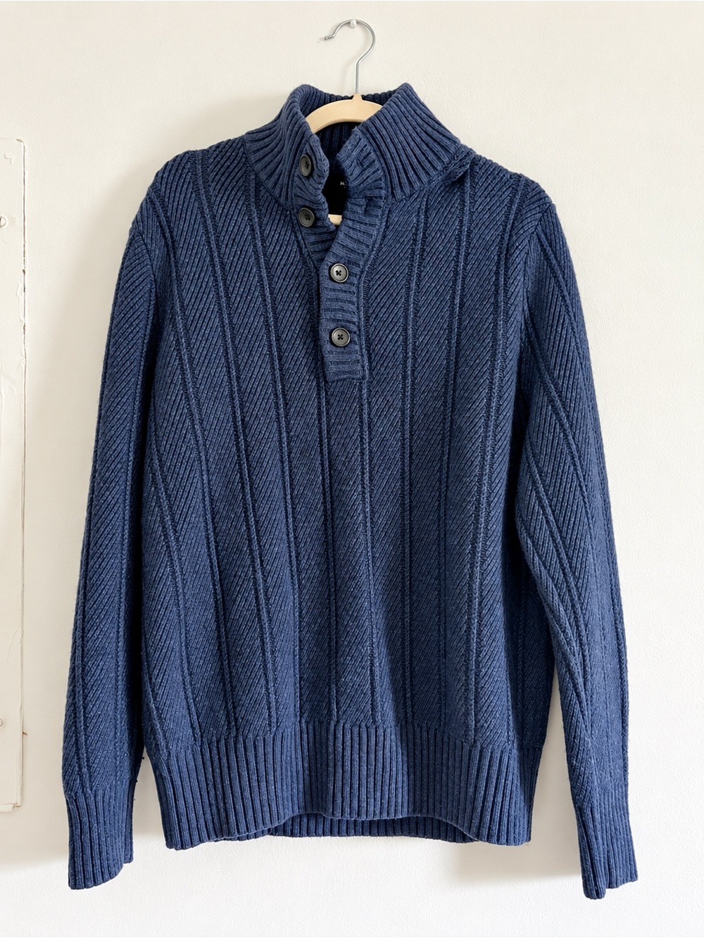Banana Republic Men's Navy Zip-Button Ribbed Sweater Italian Yarn Size L